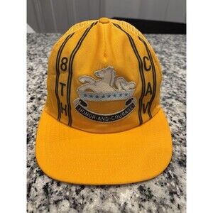 Vintage 8th Calvary Made in USA Military Yellow Hat Honor and Courage Adjustable